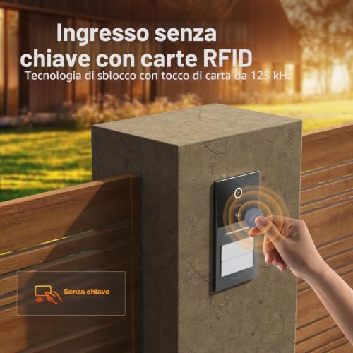 TMEZON Y70 Smart 2-Wire Video Intercom, Two Monitors and External Doorbell with Camera, APP/RFID Unlock Card, Detect Intelligent Human Movement, Two-Family