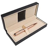 Penneed Ballpoint Pen with Gift Box, Retractable Pen for Men Women Executive Business Office School Supplies, Refillable 1.0mm Black Ink B5 (Rose Gold)