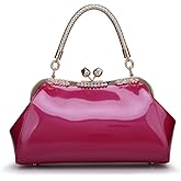 ZiMing Glossy Patent Leather Handbags Women Kiss Lock Purse Top Handle Handbag Evening Bag Satchel Shoulder Crossbody Bag