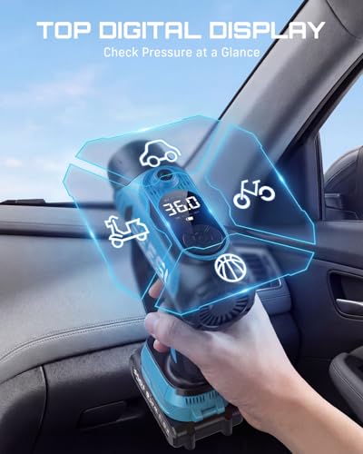 SEESII 2-in-1 Tire Inflator & Car Vacuum with 2×2000mAh Batteries, 150PSI Rapid Portable Air Compressor, 20000Pa Suction, 21V Cordless Air Pump, Digital Gauge, LED Light for Car, Ball, Bike, Home