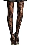FIYOTE Women's Seamless Floral Fishnet Tights (One Size, Black)