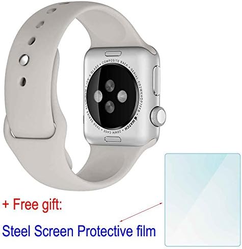 ZhenYue 42mm Soft Silicone Sport Style Replacement Strap Bands for Apple Wrist Watch Iwatch Series 1 Series 2 Band (Stone S+M)+Free Steel Screen Protective Film