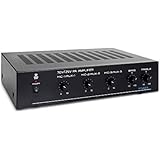 Compact Mini Home Power Amplifier - 100W Smart Indoor Audio Stereo Receiver w/ RCA, 3 Microphone IN, AUX, 25/70V Outputs, LED, Input Selector, For PA, Amplified Speaker Sound System - Pyle PCM60A