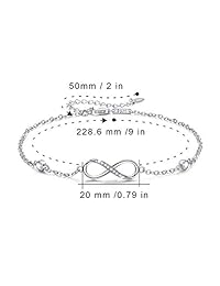 MEDWISE 925 Sterling Silver Women Infinity Anklet Gift Everlasting Endless Love Symbol Anklet Charm Adjustable Plus Size Large Bracelet Jewelry Gifts for Her