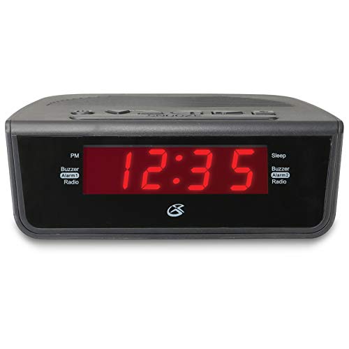 GPX C224B Dual Alarm Clock AM/FM Radio with Red LED Display (Black
