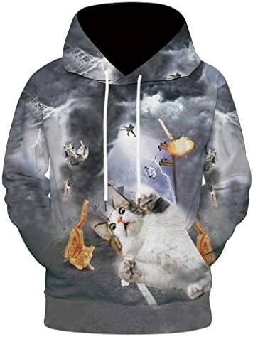 HEJANG Mens Unisex Tops Personality 3D Printing Drawstring Hoodie Hooded Long Sleeve Pullover Sweatshirt