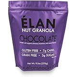 ELAN Dark Chocolate Granola, Keto Dessert, Organic Cereal, Vegan Paleo Friendly Breakfast Food, No Processed Ingredients (Coconut Cacao Hazelnut Macadamia Nuts, 9.5 Oz Bag)