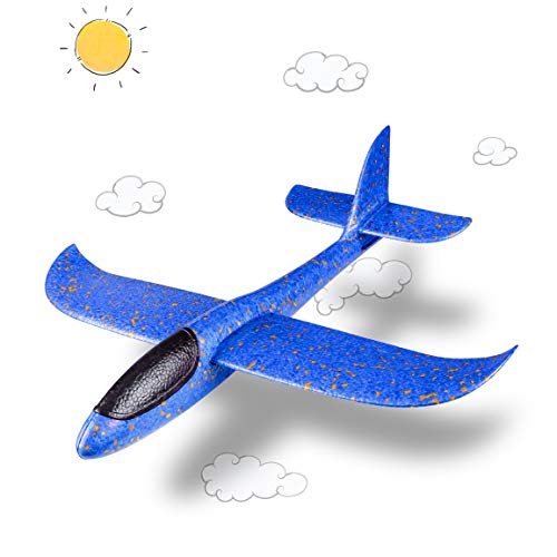 Refasy Foam Airplanes for Kids Children 18.9inch Gliders Airplane Toy Set Hand Throwing Challenging Model Foam Aircarft Two Flight Modes Best Outdoor Sport Flying Plane Toys for Kids Gift Blue - Thumbnail 7