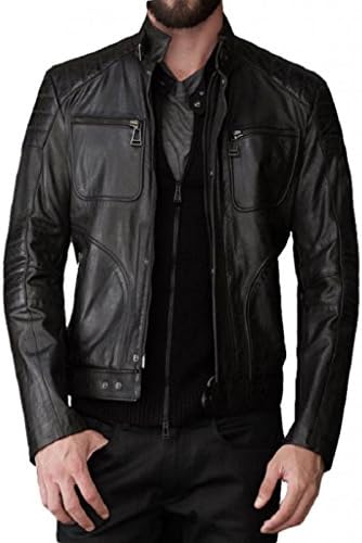 Leather Bomber Men's Motorcycle Biker Lambskin Leather Jacket Small Black