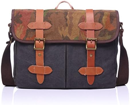 Freebirds Camo Canvas Messenger Bag men canvas leather laptop school briefcase (One size, Grey)