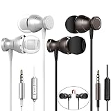 2 Packs Magnetic Earbud Headphones with Remote & Microphone, DaKuan in Ear Earphone Stereo Sound Noise Isolating Tangle Free for Smartphones, Laptops, Gaming, Fits All 3.5mm Interface Device