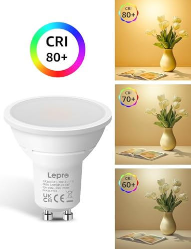 Lepro GU10 LED Bulbs, Warm White 2700K, 4.5W 345lm, 50W Halogen Spotlight Bulb Equivalent, Energy Saving GU10 LED Light Bulbs, 100° Wide Beam, Non-dimmable, Pack of 10