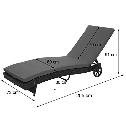 Mendler Sonnenliege HWC-D80, Gartenliege Relaxliege Liege, Poly-Rattan - anthrazit, Kissen Terracotta – Bild 6
