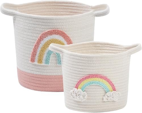 AOFANGSHIYE Storage Baskets, 2PCS Toy Storage, Gift Baskets Empty, Rainbow Basket, Woven Basket with Handles