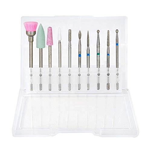K Kwokker Pink Tungsten Carbide Nail Drill Bits Set 10 Pieces Nail grinding Head Cuticle Cleaner Dust Drill Bit Set for Grinding Machine Special Grinding Head Brush Pana Cone Tapered Polishing Tool