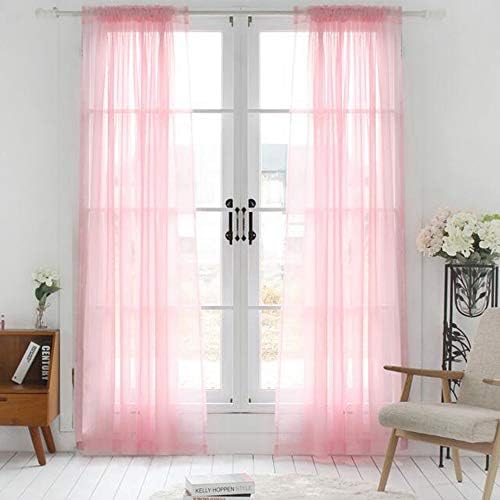 WINYY Pink Sheer Curtain Rod Pocket Top Voile Solid Color Curtain for Living Room Bedroom Dining Room Wedding Decor Tulle for Sliding Glass Door Room Divider 1 Panel W40 x H96 inch