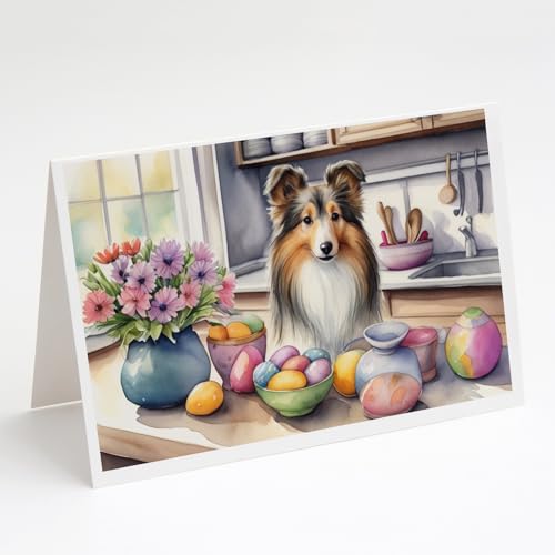 Caroline's Treasures DAC6899GCA7P Decorating Easter Sheltie Greeting Cards Pack…