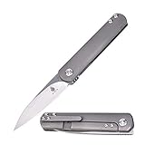 KIZER Cutlery Pocket Knives Front Flipper Drop Point Blade Folding Knife Titanium Handles Tactical Knife with Titanium clip, Justin Lundquist Feist Ki3499