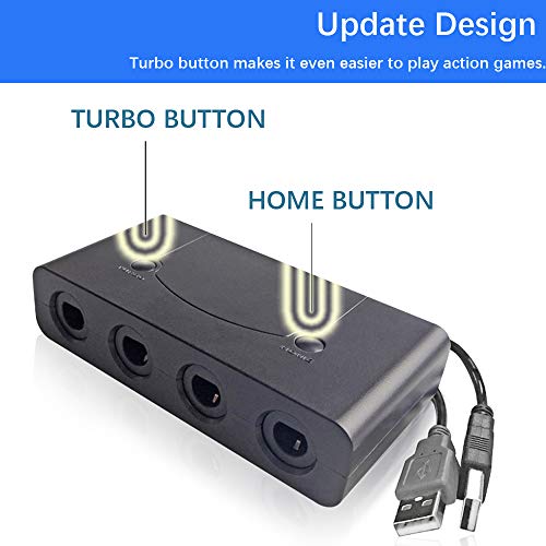Gamecube adapter for switch,Wii U GameCube Controller Adapter, Updated Version GameCube Converter for Nintendo Wii U Super Smash Bros/ Switch/ PC/ Mac, 4 Ports and No Need Driver, Turbo Mode And Home