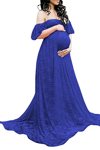 Meenew Women's Sexy Ruffles Maternity Gown Maxi Photography Dress Blue XL