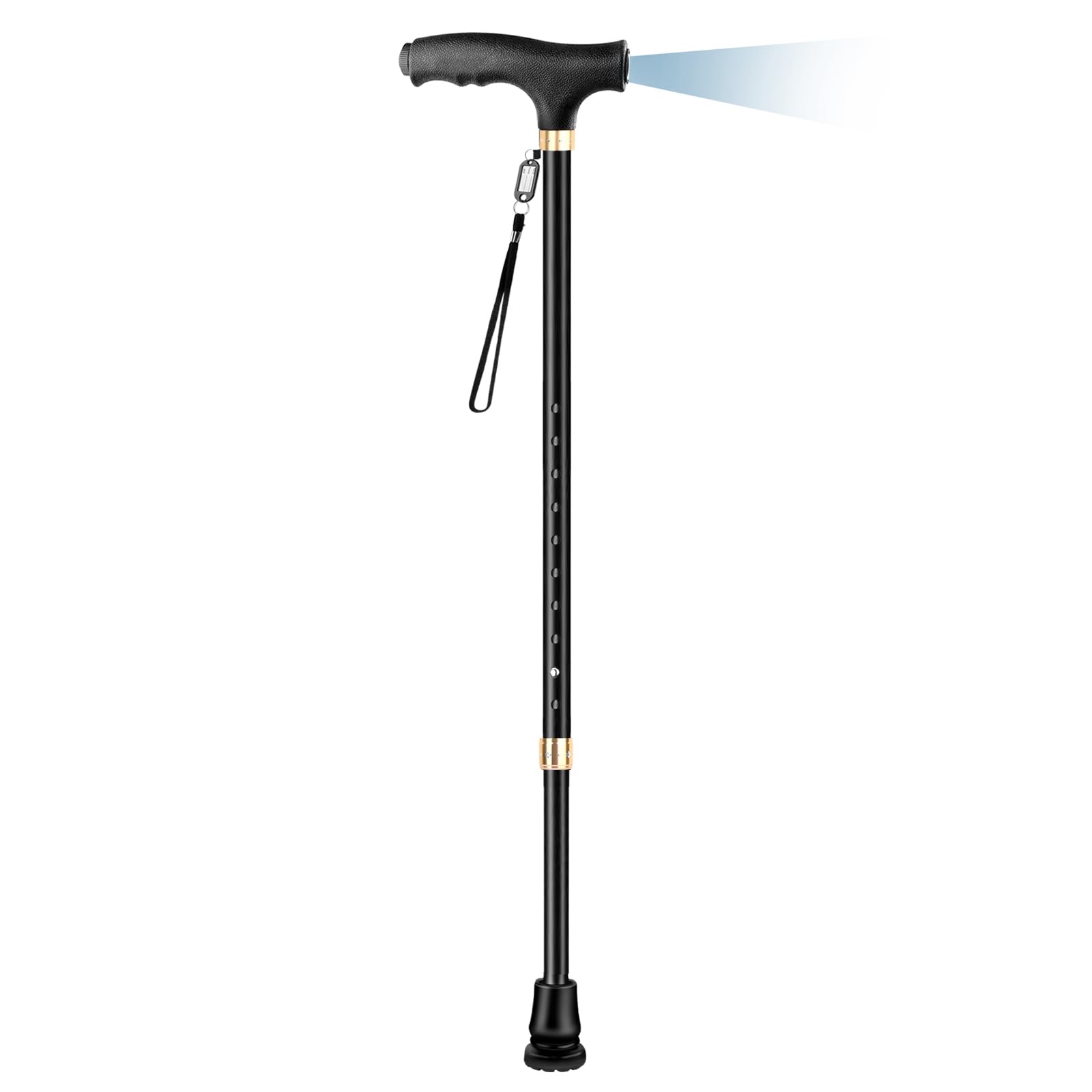 Height Adjustable Walking Sticks for Women and Men, OOCOME Adjustable Walking Cane with LED Light and Rubber Tips, Aluminium Walking Stick for Elderly Arthritis Seniors and Disabled (Black)