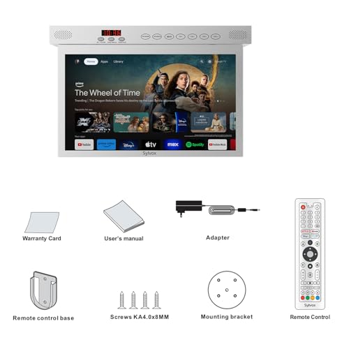 SYLVOX 15.6 inch Smart Under Cabinet TV, 1080P Kitchen Television 360°Rotation & 90°Folding, Built-in Timer, Screen Casting, Google Assistant, Flip Down TV for Kitchen, Bedroom, Campervan (Silver)