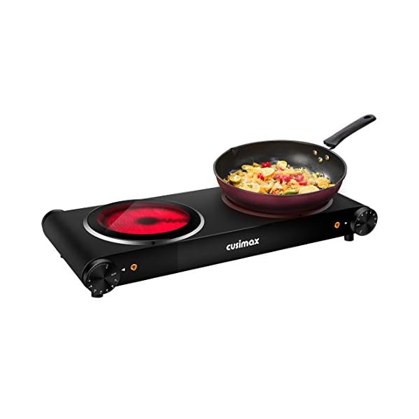 CUSIMAX-Double-Electric-Hob-Portable-Ceramic-Hot-Plate-Double-Camping-Hob-Infrared-Cooktop-Electric-Hob-with-Dual-Temperature-Control-Crystal-Glass-Plate-Easy-to-Clean-Black-Steel-2400W CUSIMAX Double Electric Hob, Portable Ceramic Hot Plate, Double Camping Hob Infrared Cooktop Electric Hob with Dual Temperature Control, Crystal Glass Plate Easy to Clean, Black Steel, 2400W