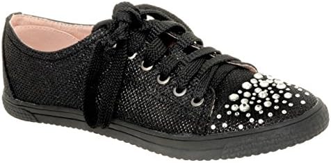 Your Party Shoes Womens Lexi Metallic Rhinestone Fashion Sneaker, Black, 9.5 M US