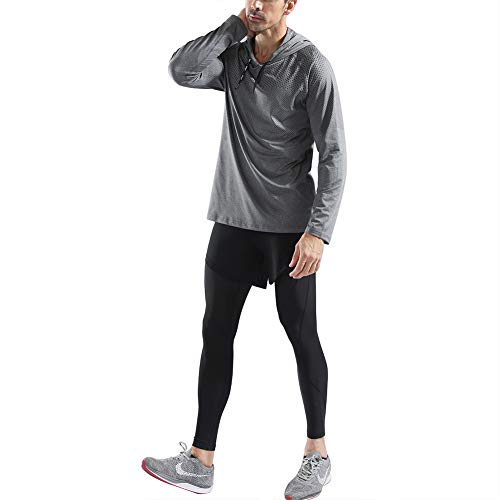 Gerlobal Mens Gym Workout Active Muscle Bodybuilding Long Sleeve Hoodies Casual Hooded Sweatshirts Light Grey,Large