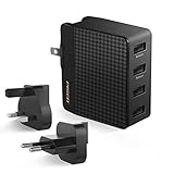 PISEN USB Wall Charger 20W 4 Port Travel Adapter with Interchangeable Compatible for iPhone iPad Android Samsung Phones, Tablets and Kindle (Black)