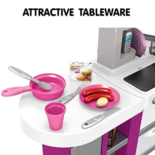 Deluxe Kitchen Playset, Mosunx Kids Play and Pretend Kitchen Set with Sound and Lights,Simulation Cooking Toys for Boys Girls Over 3 Years Old (Purple, for 3Years Old +) - Thumbnail 5