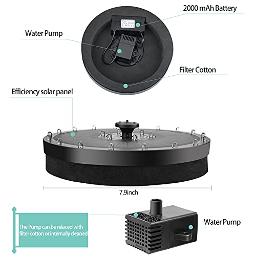 2021 New 3.5W Solar Fountain Pump for Bird Bath,Built-in 2000mAh Battery Solar Powered Water Fountain Pump,24 LED Lights Solar Water Pump Floating Fountain with 7 Water Styles for Garden,Pool,Outdoor