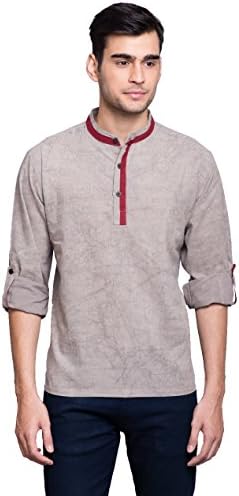 Fabindia Men's Cotton Cambric Rollup Sleeves Super Short Kurta