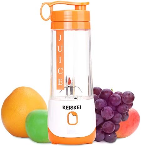 Portable USB Juicer Cup, Rechargeable Mini Vegetable Fruit Juice Blender Bottle 400ml with 4000mAh Storage Battery and USB Charging Cable, Smart Safety Protection Program Installed (Orange)