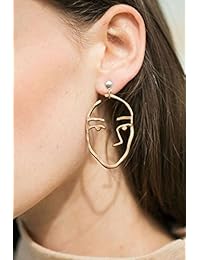 Mookoo - Juego de 3 pares de pendientes hipoalergénicos en tono dorado para niñas, adolescentes, mujeres, pendientes con forma de mano hueca en forma de cara dorada