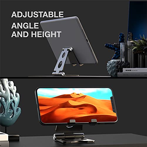 2 Pack Cell Phone Stand, Aluminum Desktop Phone Holder Dock, Fully Foldable, Adjustable Desk Phone Holder Cradle Dock, Compatible with All 4-12\'\' Phones and Ipad ,iPhone 12 Pro Max,Black Space Gray