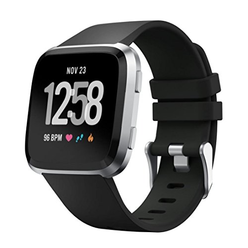 for Fitbit Versa Adjustable Soft Silicone Replacement Accessories Wristband Classic Band Sport Strap (Black)