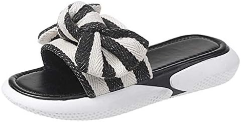 Lady Bow Slides Women's Butterfly-Knot Stripe Flats Summer Casual Indoor&Outdoor Soft Comfortable Beach Slippers Shoes