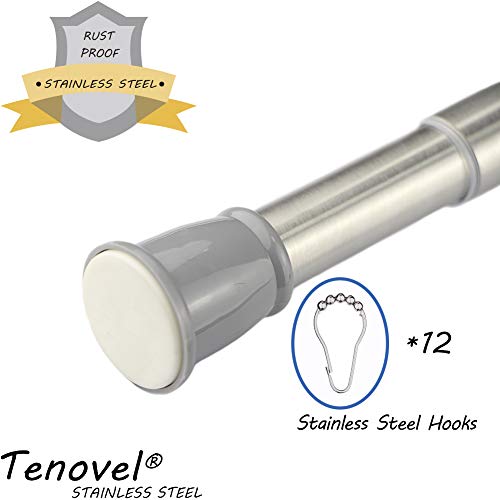 TENOVEL 3-Piece Bathroom Shower Sets: 42”-72” Stainless Steel Tension Shower Rod, 72”x72” Frost EVA 5G Shower Curtain Liner Mildew Resistant, Stainless Steel Shower Curtain Hooks/Rings-Brushed Nickel. - Thumbnail 6