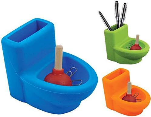 Silicone Toilet with Plunger Pen Paper Clip Holder, Desk Organizer, Fun Office Decor (Green)