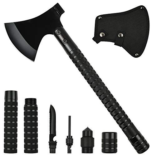 Camping Axe Multi-tool Kit Survival Emergency Gear Portable Folding Collapsible Camp Ax Hatchet Tomahawk Tactical Hand Tool with Sheath Hammer for Hiking Backpacking Hunting Outdoor Adventures 17 inch - Thumbnail 7