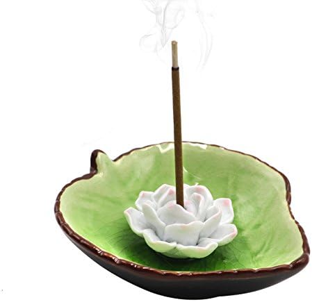 EPFamily Ceramic Incense Burner Chinese Handmade Cone Sage Incense Holder Lotus Censer,Sandalwood Holder,Incense Stick Holder Ash Catcher Ashtray,Light Green 4.4x4.3inch for Home Decor,Yoga,Room,Gifts