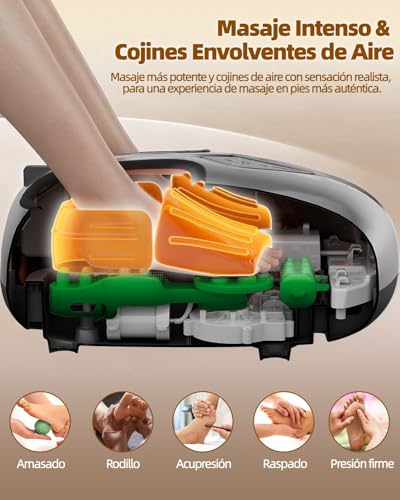 Masajeador de Pies Shiatsu con Calor, Vibración, Compresión de Aire y Amasamiento Profundo para Fascitis Plantar, Neuropatía, Mejora del Bienestar Podal, Regalo para Mujeres y Hombres
