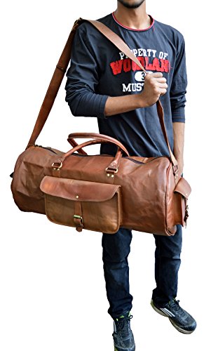 Jaald 24" Genuine Leather Men's Duffel bag Gym Sports Travel Weekend Duffle Bag. - Thumbnail 4