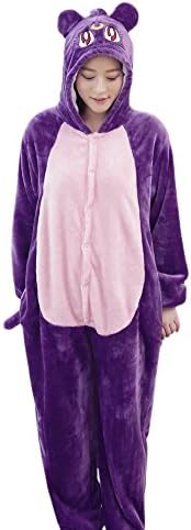 Women's Cute Cat One Piece Plush Onesie Hoodie Pajama Cosplay Costumes Purple