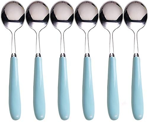 POPBANG Stainless Steel Flatware Set, Mirror Polished Tableware Silverware Set, 6-Piece Cutlery Forks Spoons with Ceramic Handle for Wedding, Picnic, Party, Holidays Dishwasher Safe (Blue Spoon)
