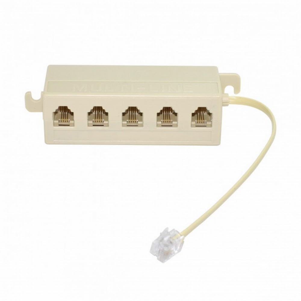 cablecc CA-016 5 Way Outlet 6P4C RJ11 RJ12 Telephone Phone Modular Jack Line Splitter Adapter Beige 1-in-5-out