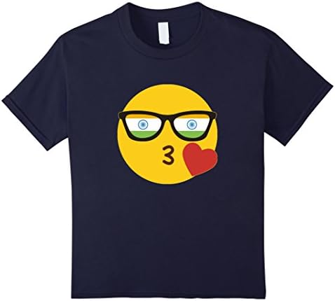 Kids Emoji India T-Shirt Indian Flag Sunglasses Funny Tee 8 Navy