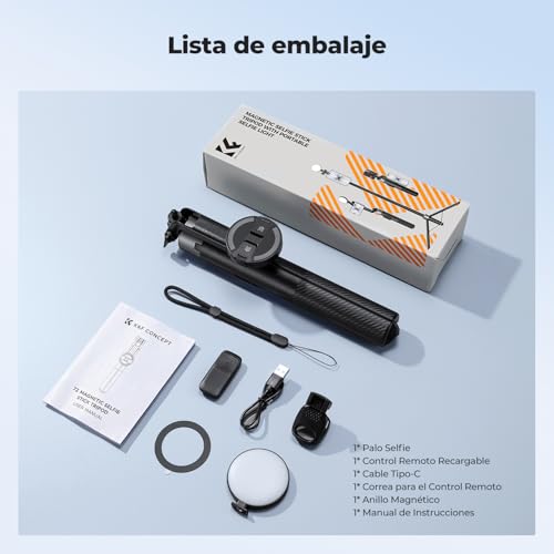 K&F CONCEPT 180cm Trípode para móvil, Palo Selfie magnético y con Pinza, luz Relleno y Mando a Distancia, Soporte automático Compatible con iPhone 17-12, Osmo Pocket 4/3 e Insta360 X5 Luna Ultra