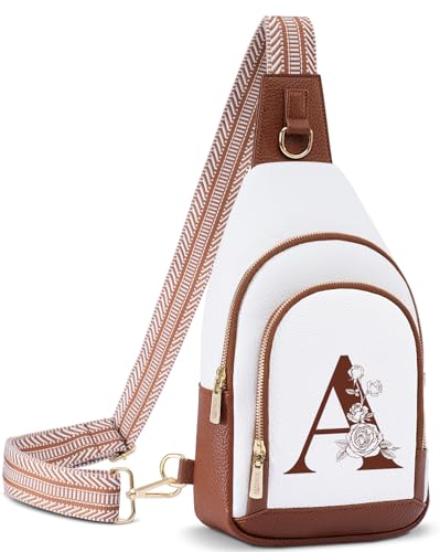 Personalized Crossbody Bag for Women Leather Sling Bags with Initial Letter Pack Chest Bag for Travel, Gift for Wife Mom